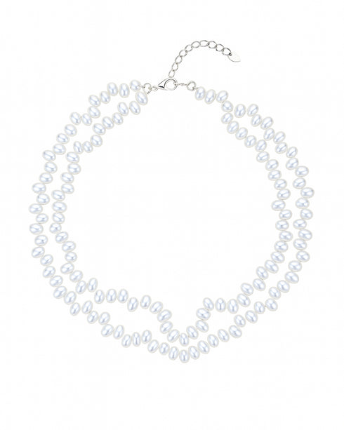 Double-Strand White Rice Freshwater Pearl Necklace